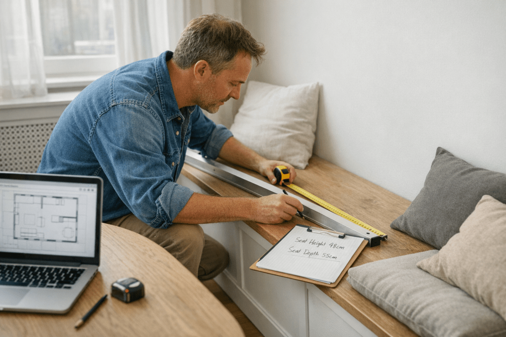 Hoe bepaal je de ideale afmetingen en zithoogte voor een wandbank op maat in jouw&nbsp;ruimte?