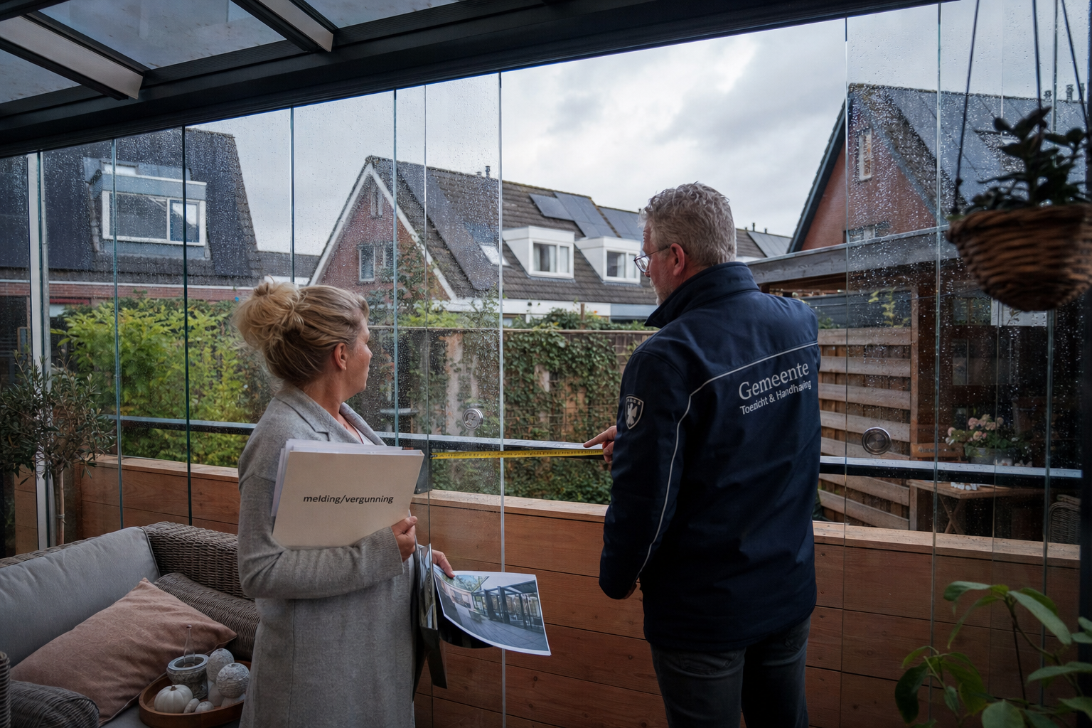 Vergunning glazen schuifwanden terras
