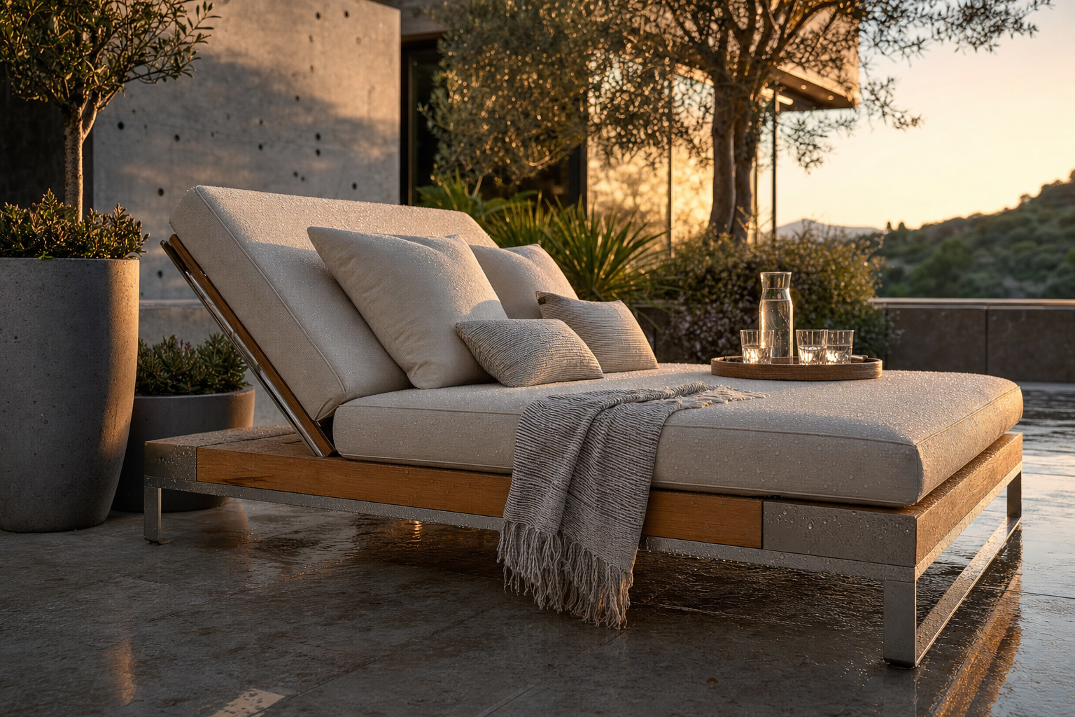 Luxe loungebed buiten in moderne tuin